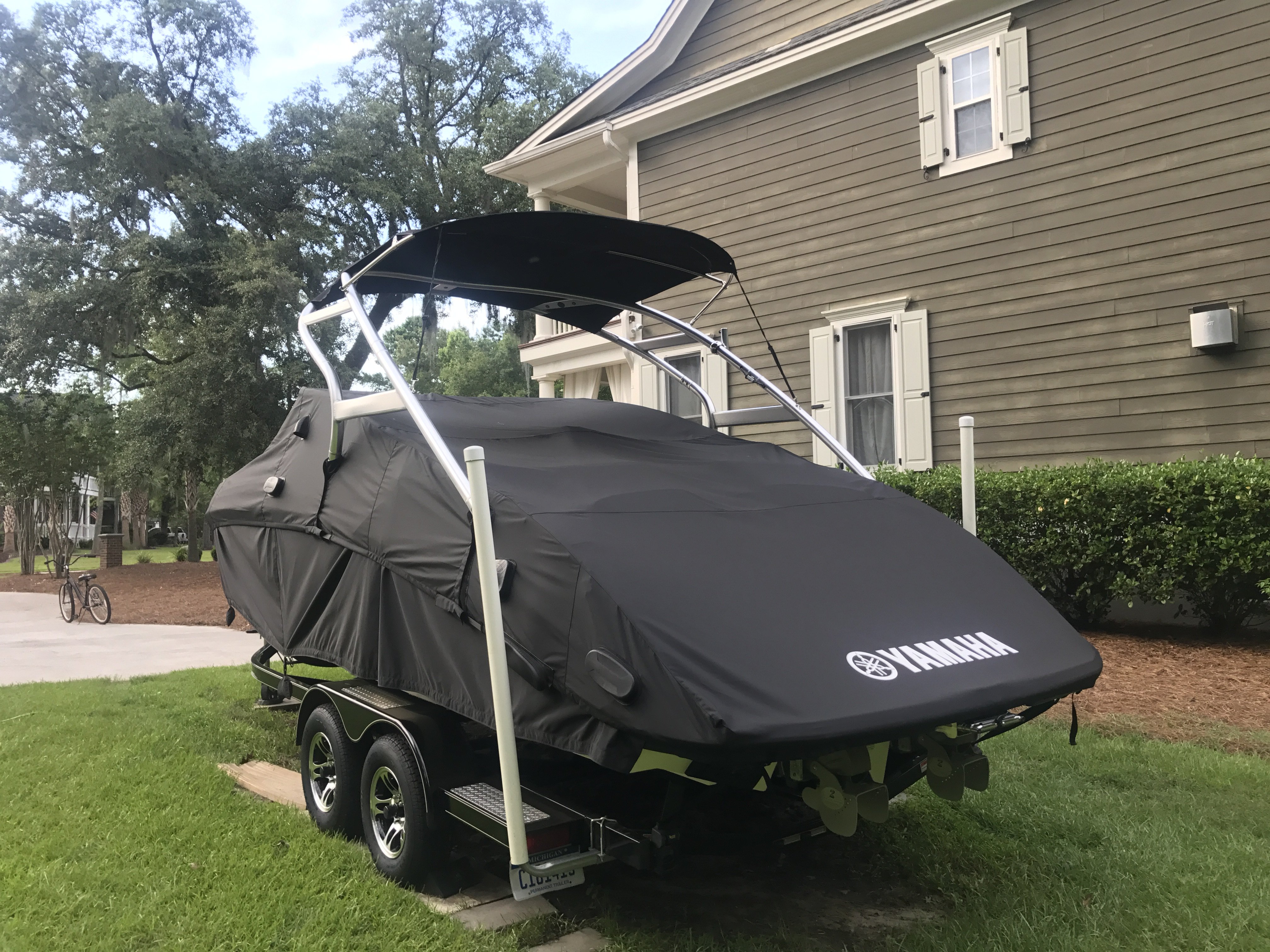 Bimini replacement in black Sunbrella with added zippers.